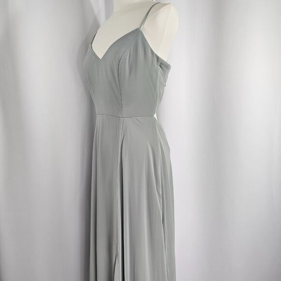 After Six Green Chiffon Open Tie Back Front Slit Maxi Dress Size 6R NWTF Read - Picture 5 of 16